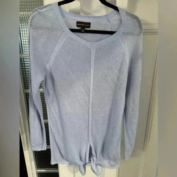 Dana Buchman periwinkle blue open weave knit top with bottom knot tie sz XL - Picture 1 of 10